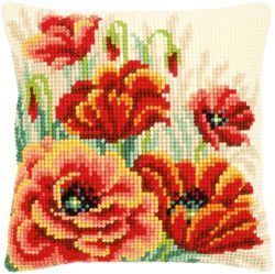 Vervaco Ponto cruz kit almofada decorativa papoilas II artesanato adultos decoração bordar kit iniciantes completo DIY bordado criativo presente ca. 40 x 40 cm Cross Stitch Embroidery