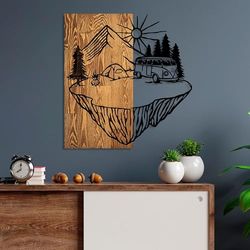 Elegant dekorativa väggtillbehör i trä, 54 x 57 cm | 100% äkta trä (3 cm) & metall (1,5 mm) | unik valnöt och svart finish, perfekt för heminredning
