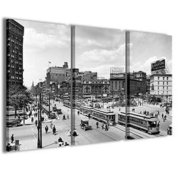 Canvas foto, Detroit City, moderne schilderijen van 3 panelen, klaar om op te hangen, 100 x 70 cm