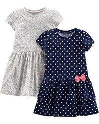 Simple Joys by Carter's Baby Girls' Short-Sleeve and Sleeveless Dress Sets, Pack of 2 Casual, Grey Kitten/Navy Dots, 2 Years