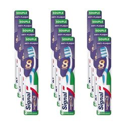 SIGNAL - Brosse à Dents Integral 8 Soin Complet - Action anti-plaque 100% prouvée - Accès facile aux dents du fond - Souple (lot de 12 brosses à dents)