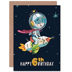 Wee Blue Coo Space Rocket Astronaut Birthday 6th Greetings Card Spazio Razzo