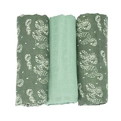 Trois Kilos Sept - Lote de 3 pañales para bebé – Certificio Oeko-Tex – 70 x 70 cm – Diseño de Hojas Verdes