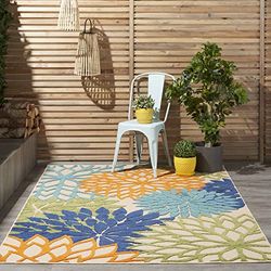 NOURISON Aloha - Tapete para interiores e exteriores, design floral, azul, multicolorido, 5 pés 3 polegadas x 7 pés 5 polegadas (5 x 8 pés)