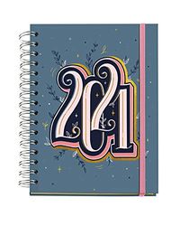 Miquielrius - Jaarplanner 2021 Happy Letters - Catalisch, weekoverzicht, afmetingen 155 x 213 mm (~ A5), papier 90 g, vaste kaft van karton, gevoerd, blauw