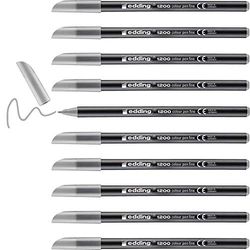 edding 1200 Feutre de coloriage pointe fine - gris argent - 10 stylos - pointe ronde 1 mm - stylo pour ecriture, dessin, coloriage