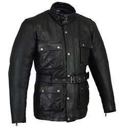 Australian Bikers Gear Classic Vintage Bikers – Motorradjacke, Gewachstes Leder, aspeto usado Schwarz, XL