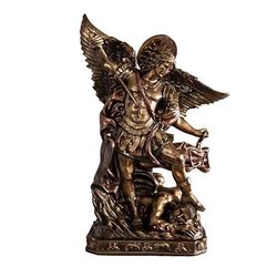 DRW Figura Arcangelo San Michele in resina dipinta a mano colore bronzo 100 cm