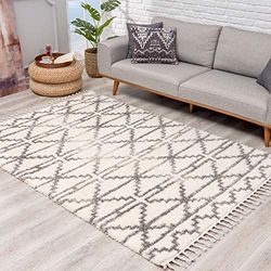 carpet city Tapis de Salon, à Poils Longs, Style Ethnique, 80 x 200 cm, crème, avec Franges