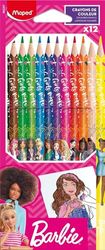 Maped - Barbie Colouring Pencils - Pack of 12 - Unbreakable Soft Lead - Ergonomic Triangular Shape