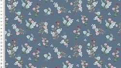 Hanabi Jersey côtelé Digital Little Flower 300 g/m² env. 150 cm, 95% Coton, 5% élasthanne, Denim