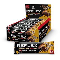 Reflex High Protein Bars – Twin 21g Protein Bars Low Calorie, Low Sugar, High Fibre, Vegetarian – Chocolate Protein Snacks – Great Taste & Texture (Salted Caramel Crunch, 12x60g)