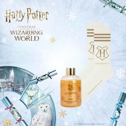 HARRY POTTER LUMOS | Confezione Regalo, Gel Doccia 300ml e Calzini Ufficiali 'Hogwarts', Bianco-Oro