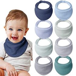 lulumoon Slabbetjes absorberende driehoekige sjaal, mousseline halsdoek voor baby met verstelbare drukknop, zachte scheerslabbetjes voor jongens en meisjes, uniseks, 8 stuks (oceaan), oceaanblauw