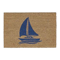 Relaxdays Coir Doormat with Sailing Design, Door Mat Exterior and Inside, Nautical Coconut Mat, W x D: 60 x 40 cm, Natural/Blue, 1 Piece