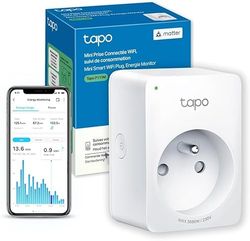 Tapo Matter WiFi Smart stopcontact, verbruiksbewaking, 16 A, type E, compatibel met Apple Home, Alexa en Google Home, bediening van ventilator, airconditioning, Tapo P110MA