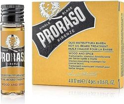 Proraso | Huile chaude pour la barbe Wood & Spice (4 flacons de 17 ml) – Traitement nourrissant intensif pour barbe longue et hirsute – Fabriquée en Italie