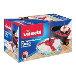Vileda Easy Wring & Clean Spinning Mop & Secchio Set con pedale | Vileda |3 pezzi manico 130 cm |Mocio per pavimenti con strizzatore rotante | Turbo Refill 100% microfibra mop testa