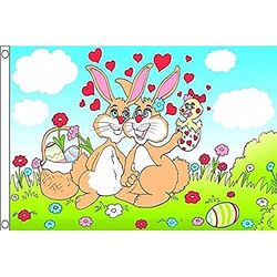 AZ FLAG - Drapeau Lapin de Paques - 150x90 cm - Drapeau Easter Bunnies 100% Polyester Avec Oeillets Métalliques Intégrés - Pavillon 110 g