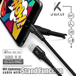 UNIKAB Cinekab Serie MFI-kabel voor iPhone iPad 1,2 m 2,4 A USB naar Lightning met standaard functie - zwart