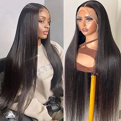 DULOVE Lace Front Wigs Human Hair 13x4 Straight HD Transparent Lace Front Wigs for Black Women Human Hair Pre Plucked with Baby Hair 180 Density Glueless Natural Color 24inch