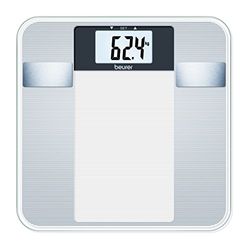 Beurer BG 13 Pèse-personne, impédancemètre en verre avec grand écran LCD, mesure le poids, la graisse corporelle, l'eau corporelle, le pourcentage de muscles et l'IMC