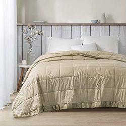 Madison Park Cambria Down Alternative Blanket, Premium 3M Scotchgard Moisture Wicking Treatment, Lightweight and Soft Bed Cover For Summer with Satin Trim, Oversized Full/Queen Taupe