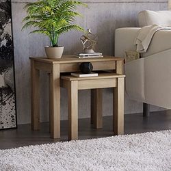 Vida Designs Panamá - Móveis ninho de 2 mesas, madeira de pinheiro maciço, lâmpada lateral moderna para sala de estar