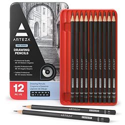 ARTEZA Professional Drawing Sketch Pencils Set of 12, Medium (6B - 4H), Art Supplies for Drawing Art, Sketching, Shading, for Beginners & Pro Artists