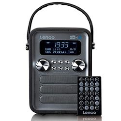 Lenco PDR-051 bärbar DAB+ retroradio – PLL FM-radio med Bluetooth – integrerat batteri – 1 800 mAh – klocka och timer – 5 watt RMS – fjärrkontroll – svart