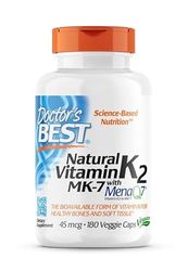 Doctor's Best, Vitamine K2 Naturelle, MK-7 avec MenaQ-7, 45mcg, 180 Capsules végétaliennes, Testé en Laboratoire, Sans Gluten, Sans Soja, Végétarien