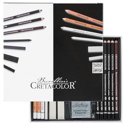 CRETACOLOR Black & White Box, set de 25 pièces pour le dessin et le fusain, coffret cadeau, avec aiguisoir et gomme malaxée