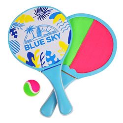 BLUE SKY - 2 dubbelsidiga Scratch Strandracketar - Scratch Ball - Racketset - 040714A - grön - kardborreband - 33 cm x 19 cm - barn vuxen leksak - utomhusspel - från 3 år