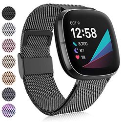Faliogo Compatibel met Fitbit Versa 3 Band/Fitbit Versa 4 Band/Fitbit Sense Strap, verstelbare roestvrijstalen metalen vervangende band met magneetslot voor Versa 4/3 Sense 2/1, klein zwart