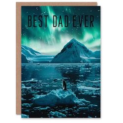 Artery8 Father's Day Card Best Ever Penguin Northern Lights For Him Dad Father Greeting Card