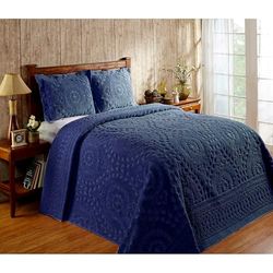 Better Trends Rio Collection Chenille bedsprei, 100% katoen, twinsize, bloemenontwerp, bedsprei, marineblauw, getufte katoenen bedspreien, lichtgewicht bedspreien en dekbedovertrekken