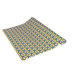 Venilia Adhesive Film, Charleston Retro Pattern Yellow/Grey, 45 cm x 2 m, 95μ Thickness, Self-Adhesive Furniture Film, Decorative Film, Wallpaper, Kitchen Film, PVC Free from Phthalates, Made in EU