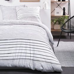 TODAY Parure da letto matrimoniale a righe in cotone Sunshine, bianco e nero, 220 x 240 cm
