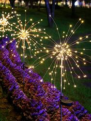 Rawrr Lot de 2 Feux d'artifice solaires - Lampes solaires de Jardin - 90 LED - Étanche - Lumière décorative - pour l'extérieur - Blanc Chaud