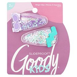 Goody Fermagli per capelli antiscivolo per bambini, 2 pezzi, glitter nostalgico, basta agganciarli in posizione, clip per cerniera adatti a tutti i tipi di capelli, accessori per capelli senza dolore