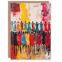 Artery8 Greeting Card Traditional African Choir Colourful Oil Painting Blank For Him Or Her Art Birthday Card