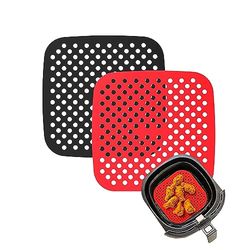 NK 2uds Papel de Horno Reutilizable de Silicona para Freidora de Aire - Alfombrilla de Silicona AirFryer Liner, Antiadherentes, Accesorios para freidoras sin Aceite (Cuadrado, 18,6cm)