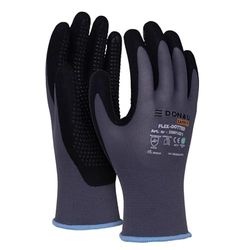 DONAU SAFETY Flex Dotted handskar arbetshandskar med halkskydd handtag noppor/storlek 11/XXL, 1 par/grå-svart/mekaniker monteringshandskar/nitril belagd lätt oljebeständig, nylon