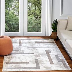 Surya Vaasa - Tappeto astratto in stile moderno, per soggiorno, sala da pranzo, camera da letto, tappeto astratto con pelo medio, facile da pulire, tappeto grande, 160 x 213 cm, bianco e grigio