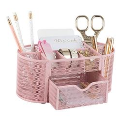 Blu Monaco Pink Desk Organizer - Feminine and Functional Office Desk Accessories - Metal Construction - 8 Compartments - Light Pink
