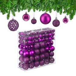 Relaxdays Christmas Baubles 150, Glittering, Matt & Shiny Surfaces, Tree Ornaments, Plastic, ∅ 3, 4 & 6 cm, Violet, 150er Set