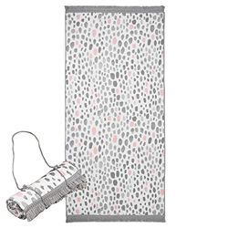 Dreamscene Grande Serviette de Plage à Pois dalmatiens à séchage Rapide absorbante Bord Pompon Natation Gym Voyage léger Rose pâle Gris