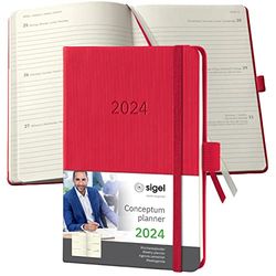 SIGEL C2465 Conceptum Weekly planner 2024, approx. A6, Red, hardcover, 2 pages equal to 1 week, 176 pages