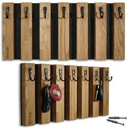FLEXISTYLE Listones - Perchero de pared (madera, roble, 40 cm, 7 ganchos)