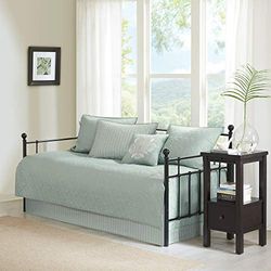 Madison Park Quebec - Juego de Ropa de Cama tamaño sofá Cama, Espuma de mar, Damasco, 6 Piezas, Colcha Acolchada de Microfibra ultrasuave